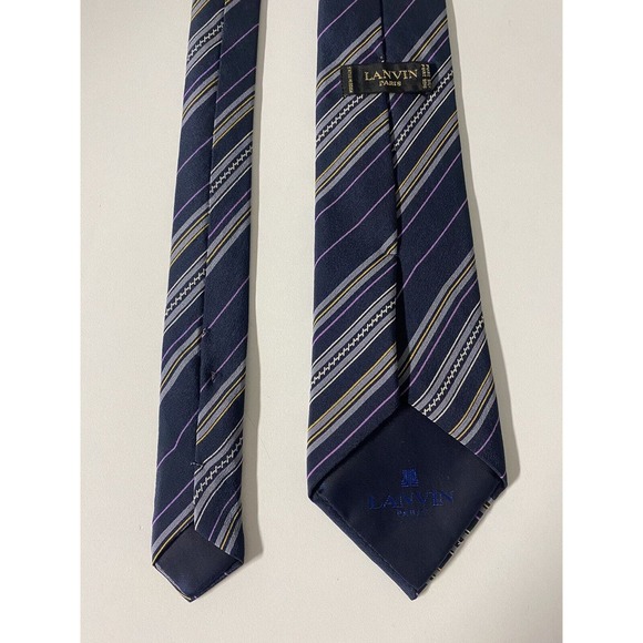 Vintage Lanvin Tie Navy Purple Striped Blue 100% Silk Necktie 3.25" W 55… - Picture 4 of 8